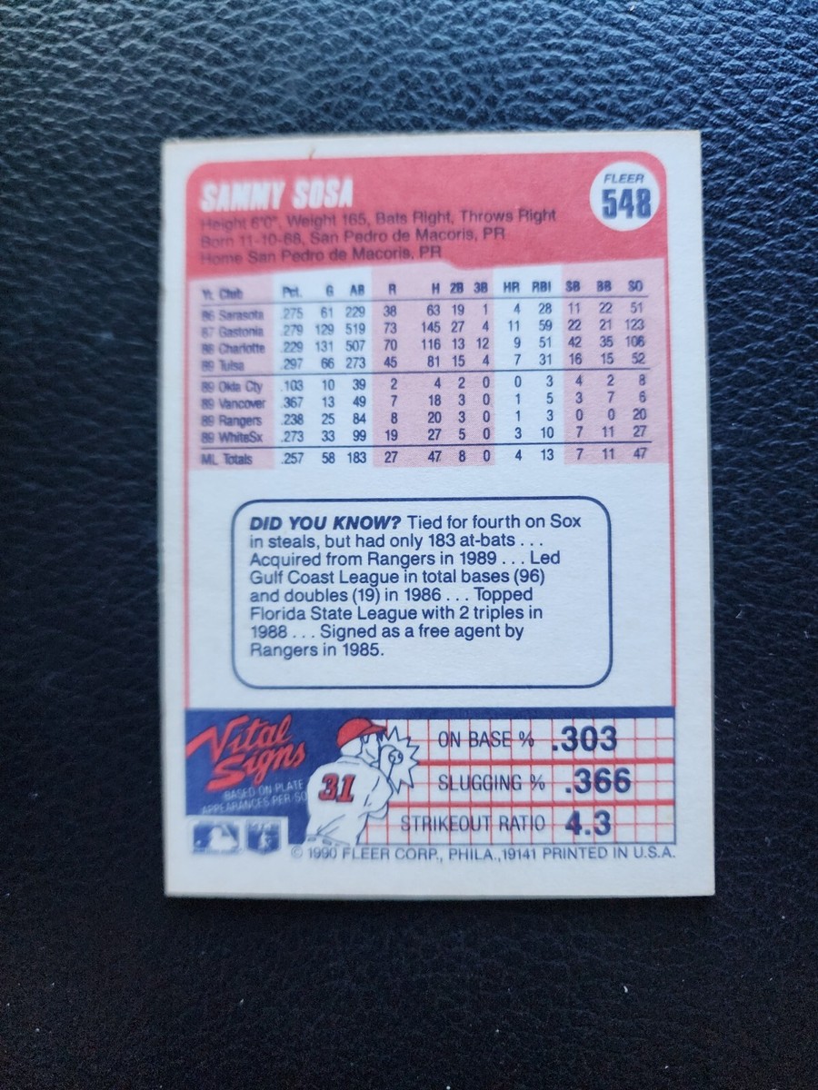 minmin様確認ページ 💥1990 Fleer - #548 Sammy Sosa (RC) ERROR CARD! WRONG DOB!💥 | eBay