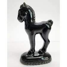 Black Glossy Trojan Horse Figurine Vintage Statue Glossy Repaired PR325
