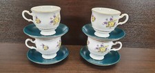 4x Coffee Tea Set Cups Saucers Gainsborough Bone China Floral Yellow White Green