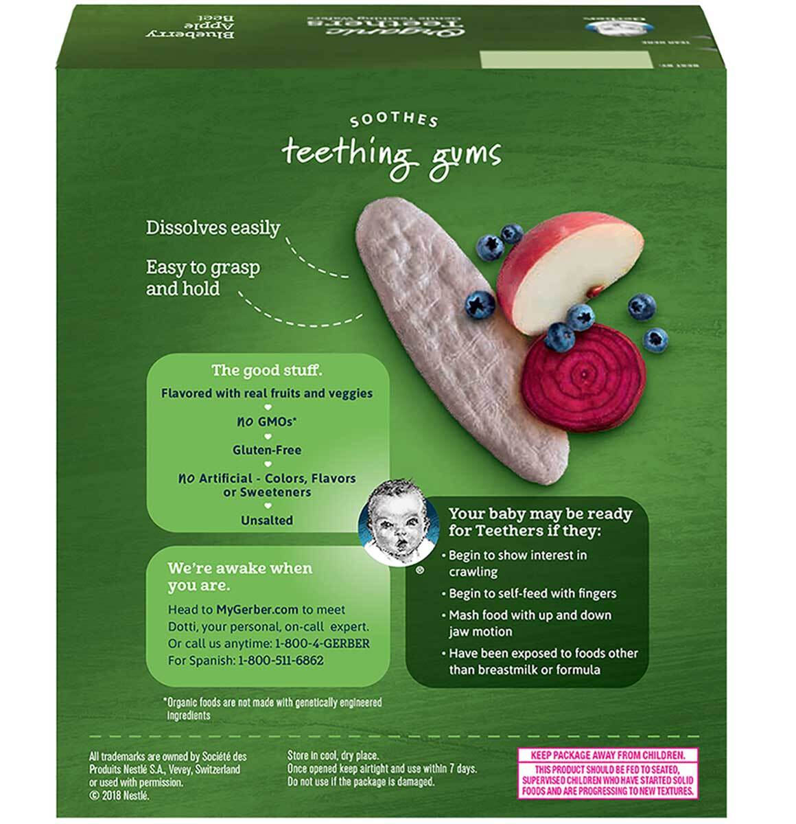 Gerber Organic Teethers Teething Wafers Blueberry Apple Beet –