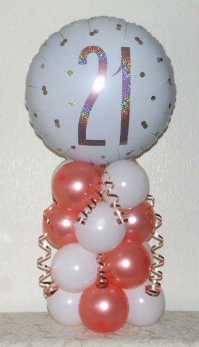 21° COMPLEANNO - ORO ROSA - ESPOSITORE PALLONCINI FESTA IN LAMINA - KIT DECORAZIONE TAVOLA - Foto 2 di 2