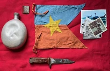 Vietnam Veteran's War Trophy Lot NVA Pennant, Bayonet, Buckle, Canteen & Photos