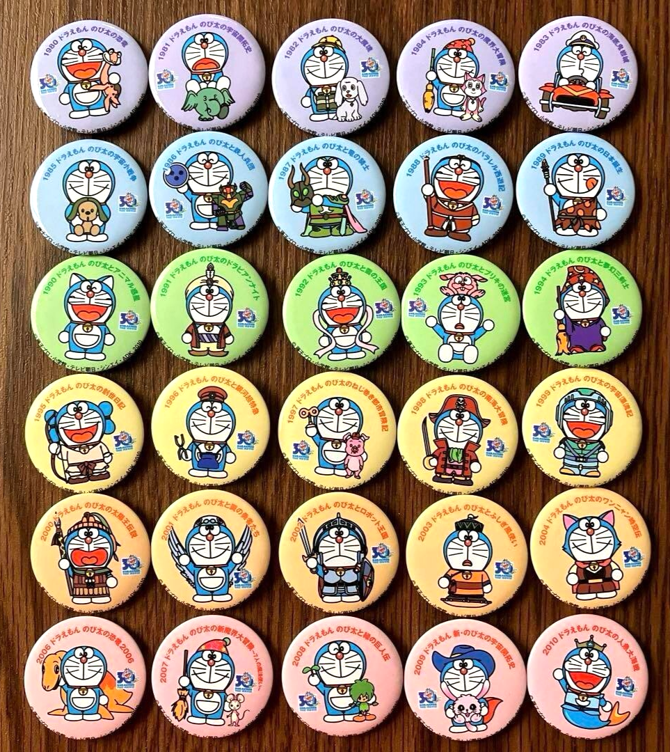 ＜希少＞ DORAEMON 30th anniversary 開封品 Set of 30 Doraemon Movie Can Badge Complete 30th Anniversary