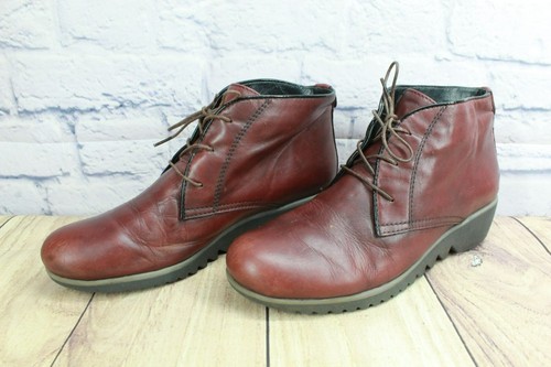 Wolky Dusky Women's Burgundy Leather Lace Up Casual Wedge Bootie Size 41 US 10 - Picture 2 of 10