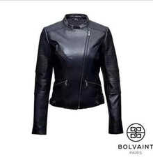 Bolvaint Aeris Genuine Lambskin Leather Black Moto Jacket- Womens Small