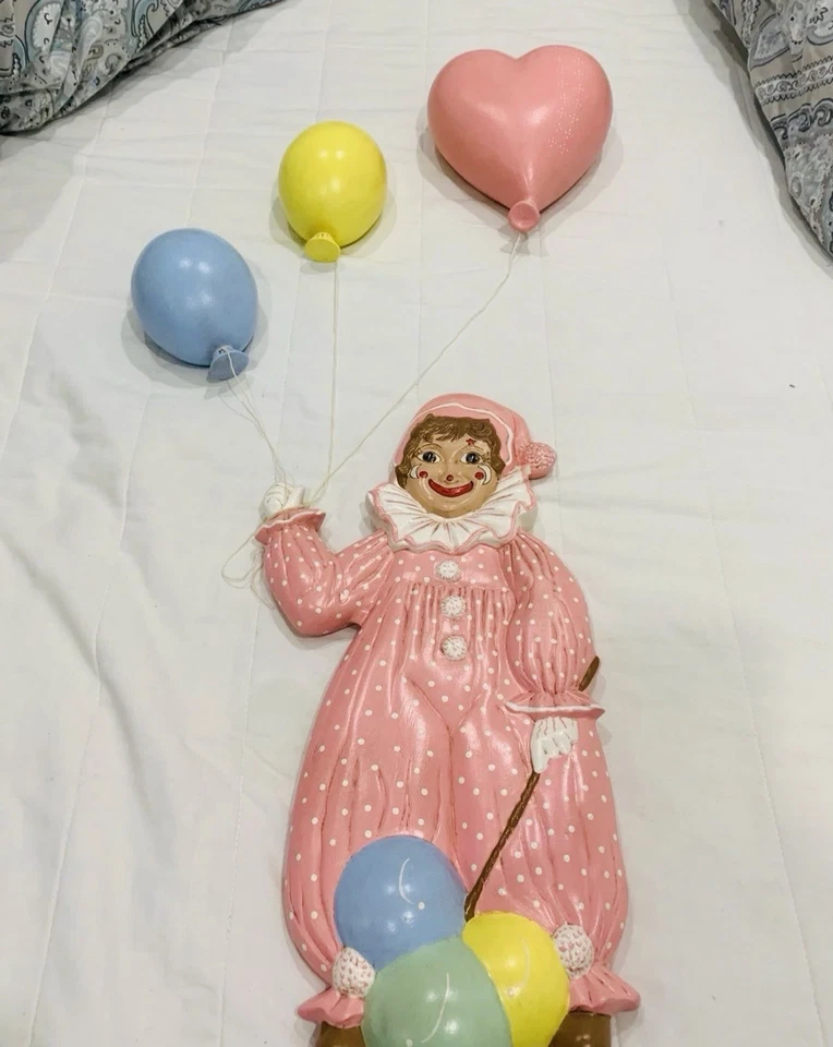 Ceramic Circus Clown & Balloons Nursery Childs Room Vintage Painted Wall Decor - Image 4 of 4