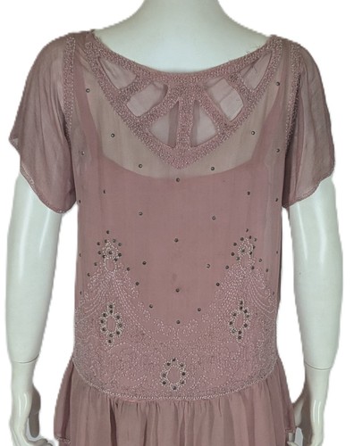 Antique 1920s Garden Party Dress Embellished Beads Rhinestones Attached Lining S - Picture 10 of 17