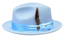 Men's Fedora Dress Hat Light Blue UN-120 Size S, M, L, XL 100% Australian Wool