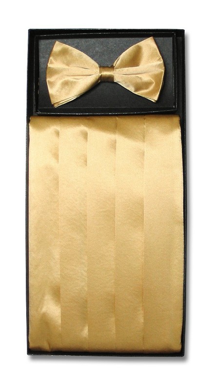 SILK Cumberbund & BowTie Solid GOLD Color Men's Cummerbund Bow Tie Set