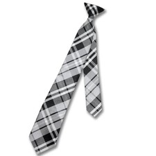 Vesuvio Napoli Boys CLIP-ON NeckTie BLACK GREY WHITE PLAID Youth Neck Tie