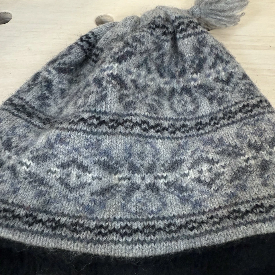 Piel de tortuga invierno Fair Isle mezcla de lana tejido orejeras borla gorro forrado de lana Foto 3 de 4