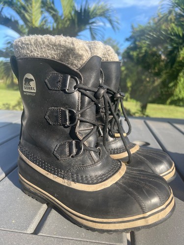 Sorel Women Black Caribou Insulated Waterproof Winter Duck Boots Size 5 - Picture 2 of 9