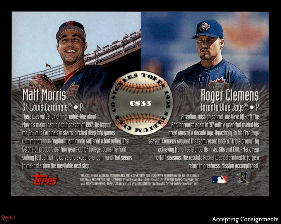 Roger Clemens & Matt Morris 1998 Stadium Club Cofirmantes #CS33 DOBLE AUTO Foto 2 de 2
