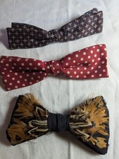 Vintage Clip On Bow ties Set Of 7 feathered patterned velvet
