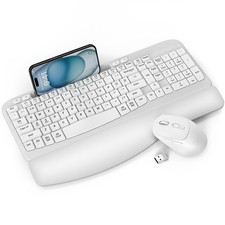 Wireless Keyboard and Mouse Combo, Wave Keys Full-Sized Ergonomic Keyboard wi...