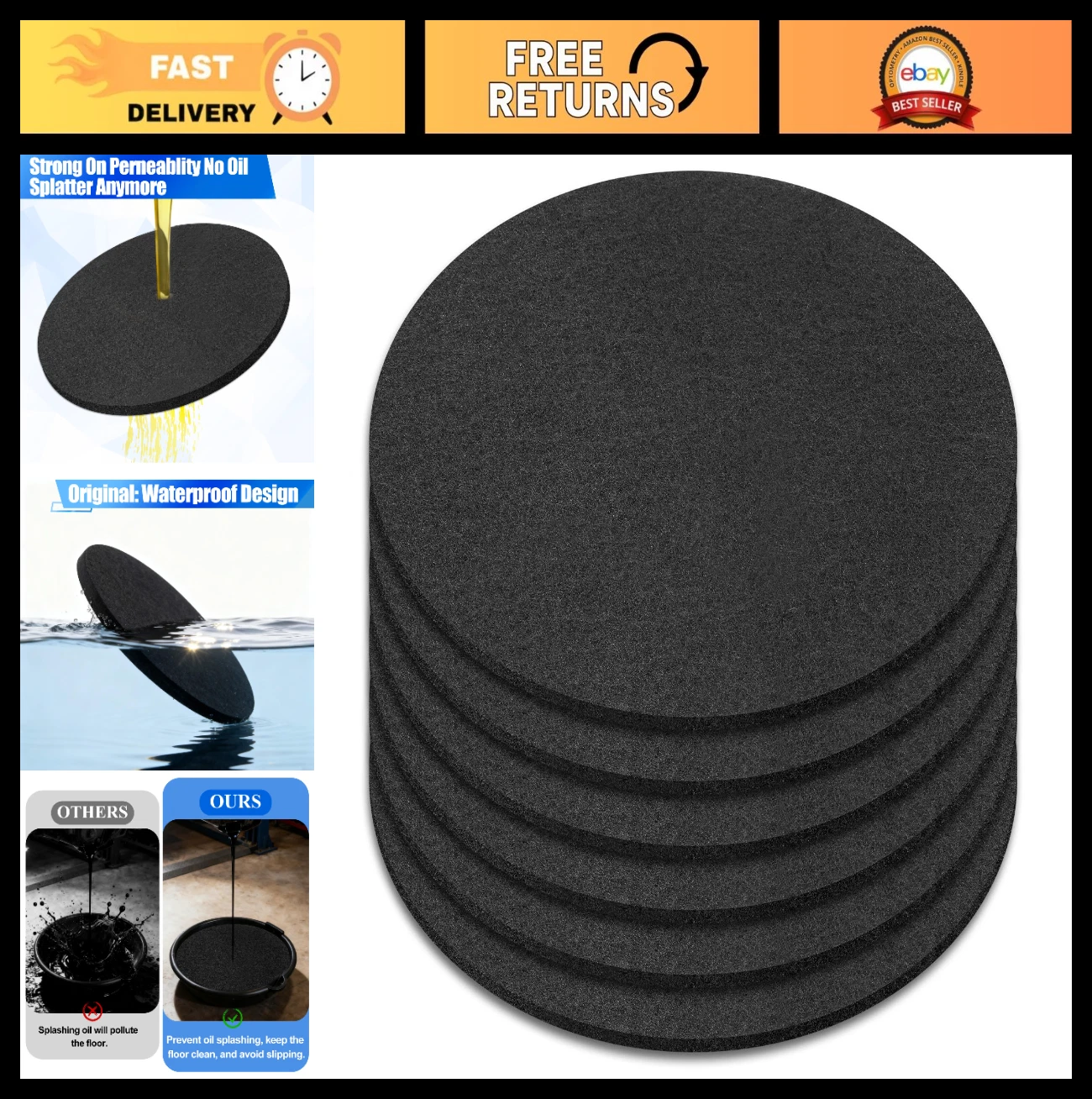 6 Pack 15" Round Oil Drain Splash Pad - Automotive Oil Change Mat for Mechanics