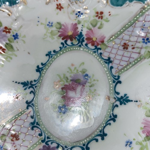 Victorian Cookie Plate Teal Medallion Rose Center, Gold Leaf 7" diameter #bsh - Picture 3 of 12
