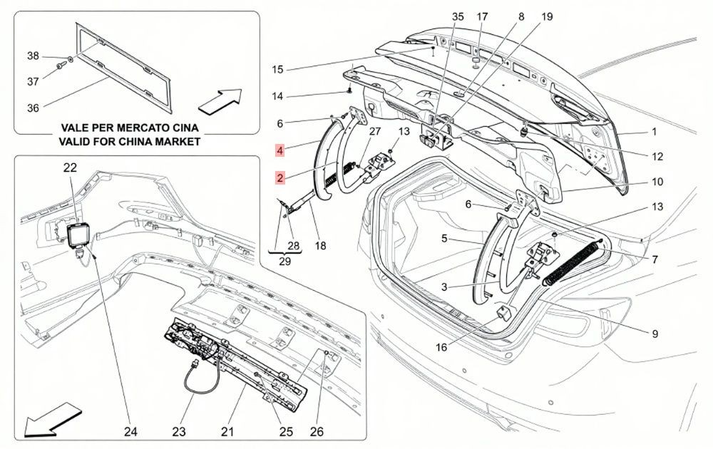 13-19 MASERATI QUATTROPORTE GTS REAR LEFT BOOT TRUNK LID HINGE COVER OEM