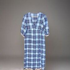 Zara Midi Length Smock Plaid Check Gingham Dress Blue Black Size Medium