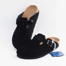 Birkenstock Boston Black Clog Suede Leather Soft Footbed Shoes Unisex US 6-12