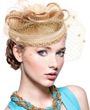 Fascinators Hat for Women Church Tea Party Headband Derby Floral Apricot