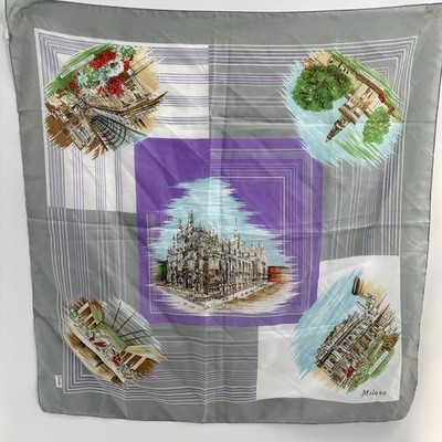 Vtg Emilio Milano Italy Square Souvenir Scarf 30  Tourist Il Duomo Sforzesco