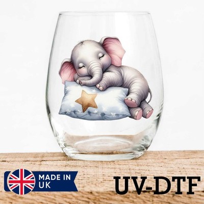Schlafender Elefant 8 Stück UV DTF Aufkleber - Glas Laptop Becher Tasse ch336