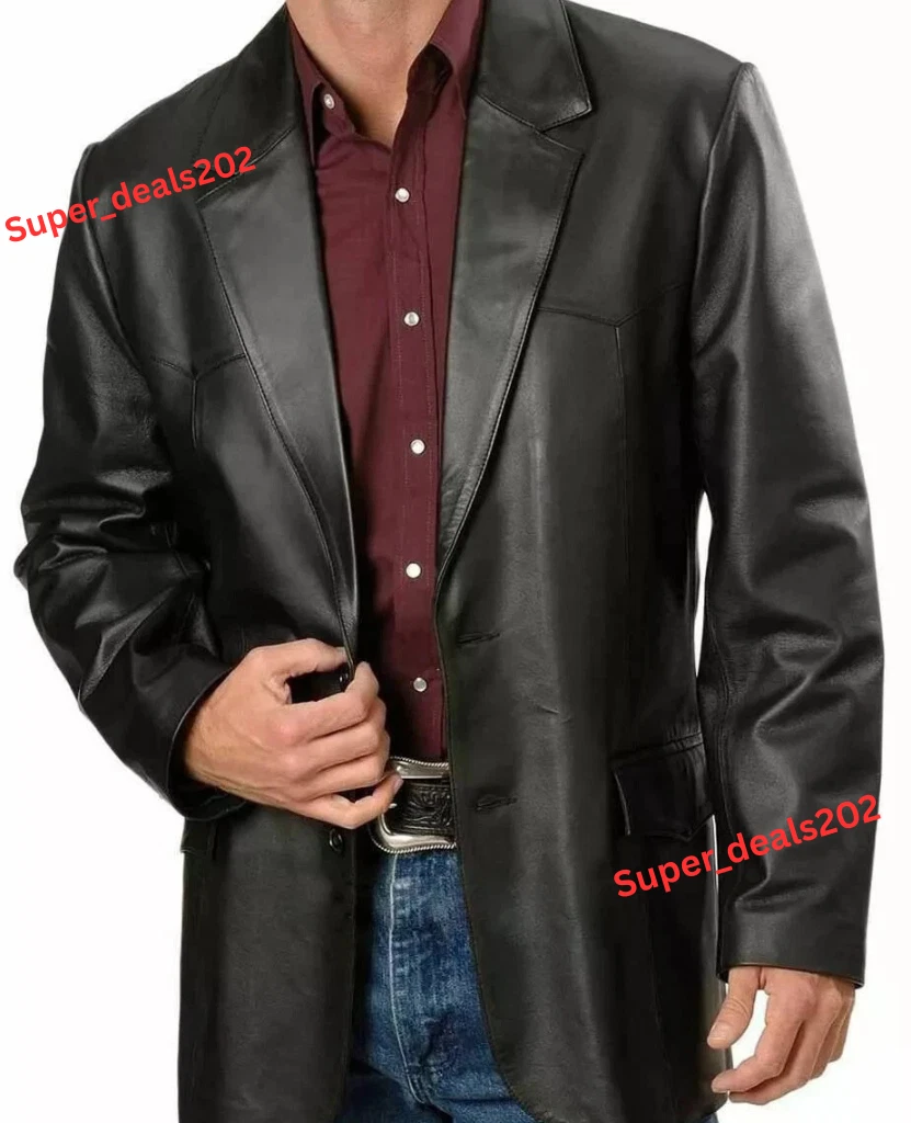 Mens Lambskin Leather Blazer Black Formal Stylish Two Button Handmade Jacket Fit