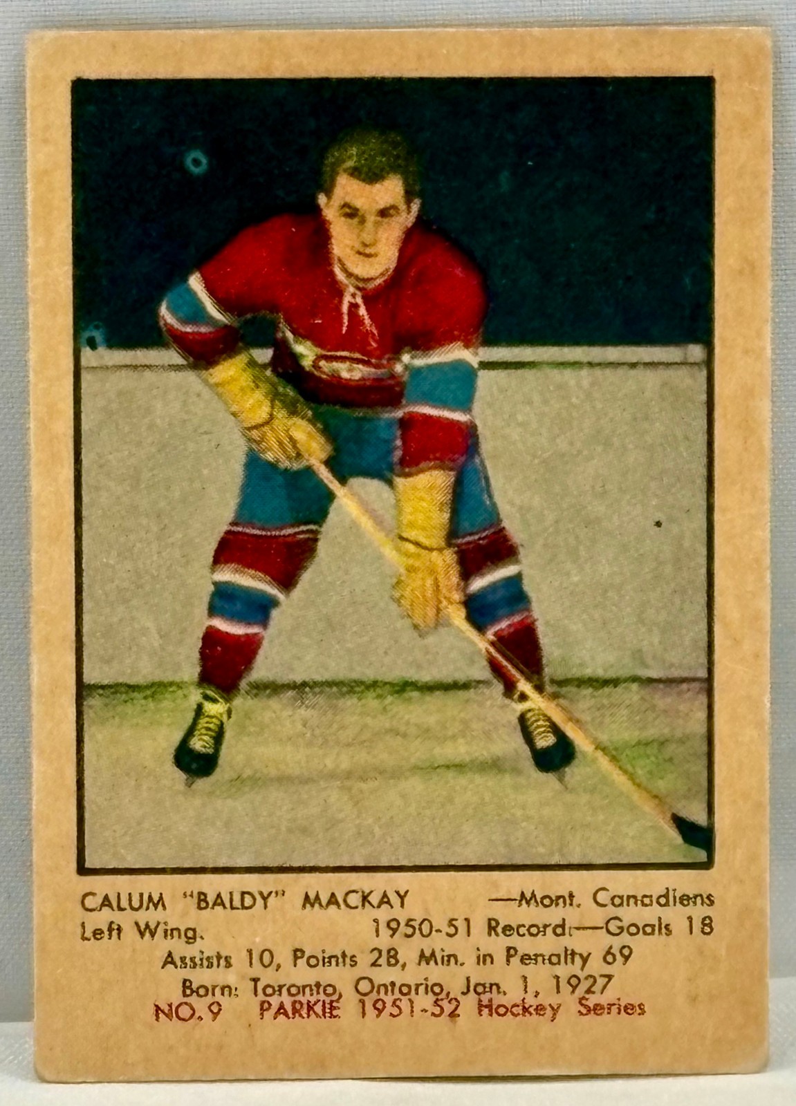 Calum MacKay #9 Hockey Cards 1951 Parkhurst trading card — raw and PSA graded price guide