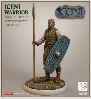 Antike britische Iceni Kriegerin unbemalte 3D Resin gedruckte Figur im Maßstab 1:16