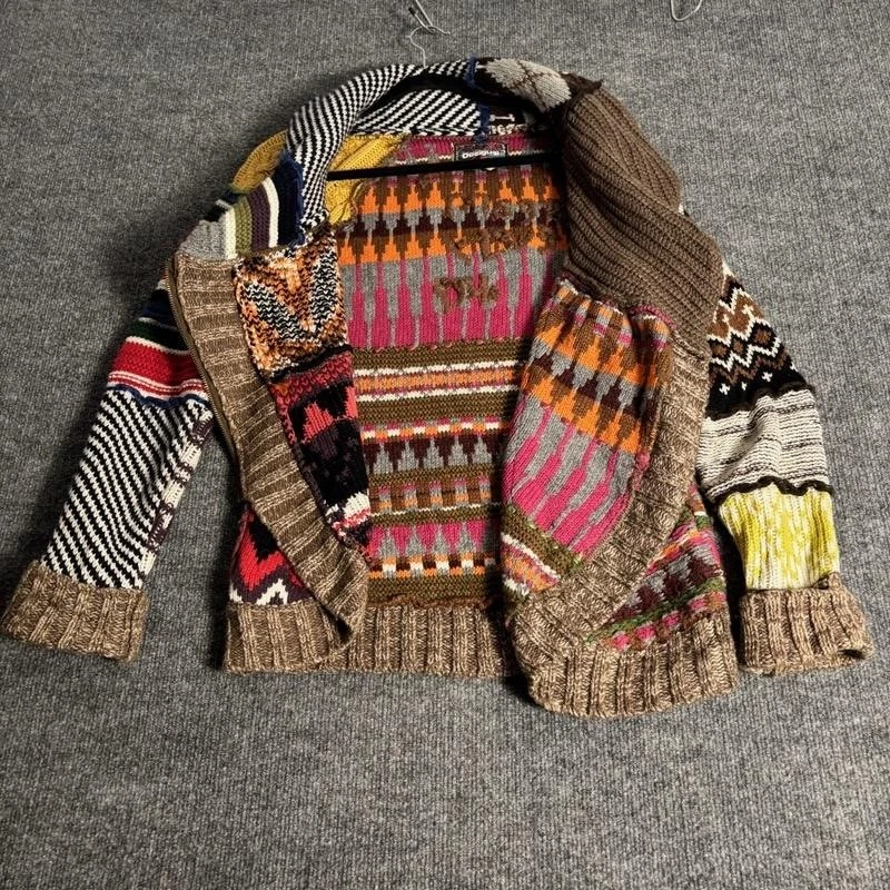 Cárdigan Suéter Desigual Mujer Grande Multicolor Patchwork Asym Cremallera 17J2124 Foto 3 de 4