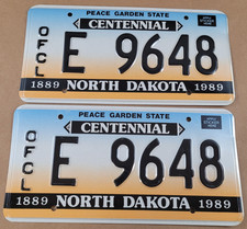 Matched 1989 Pair NORTH DAKOTA Official Peace Garden State License Plate E9648