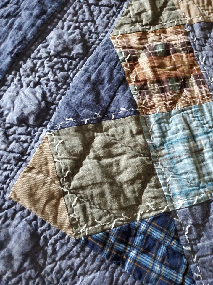 Manta de retazos de mezclilla pesada Woolrich cabina 63" x 86" cabaña usada en excelente estado  Foto 4 de 4