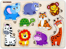 Wooden Puzzles for Toddlers 1-2   4 Set Pegged Puzzles for Kids Ages 1-2   Anima