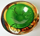 Murano Green & Amber Sommerso Art Glass MCM Geode Ashtray/Trinket Bowl