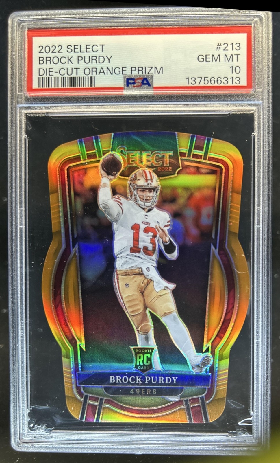 2022 Panini Select Brock Purdy RC Orange Prizm Die Cut Club #/199 49ers PSA 10 view 1