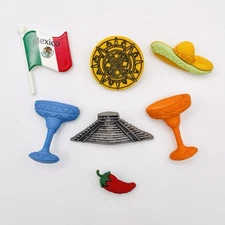 Mexico Craft Buttons by Dress It Up 7 pc Embellishment Mayan Ruins Flag Chili