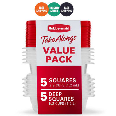 Rubbermaid TakeAlongs Food Storage Containers, 10 Piece Set, Red