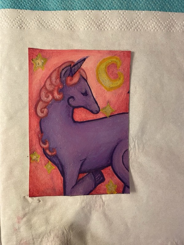 ACEO Unicorn 2.5”x3.5” iridescent watercolor OOAK
