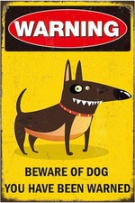 Tin Metal Sign Beware Warning No Soliciting Wall Decor of Dog 8x12