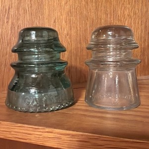 2 Vintage Aqua Glass Insulators - Gayner No. 48-400 & Whitall Tatum Co. No. 2