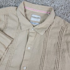 Scotch  Soda Amsterdam Mens 2XL Solid Tan Button Up Short Sleeve Linen Blend