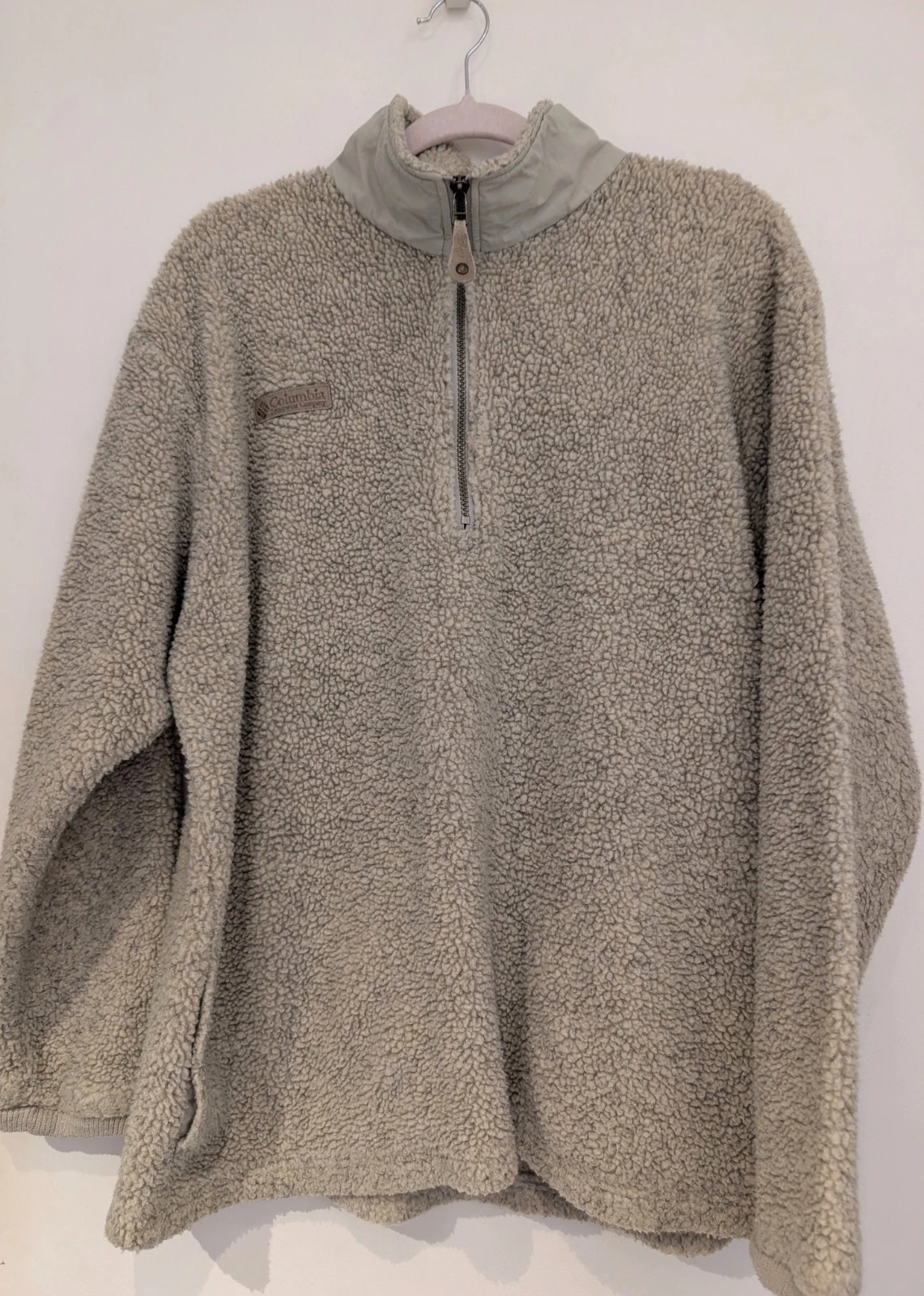 Vintage Columbia Beige Made in USA 1/4 Zip Fleece Unisex Large Y2K Classic Warm