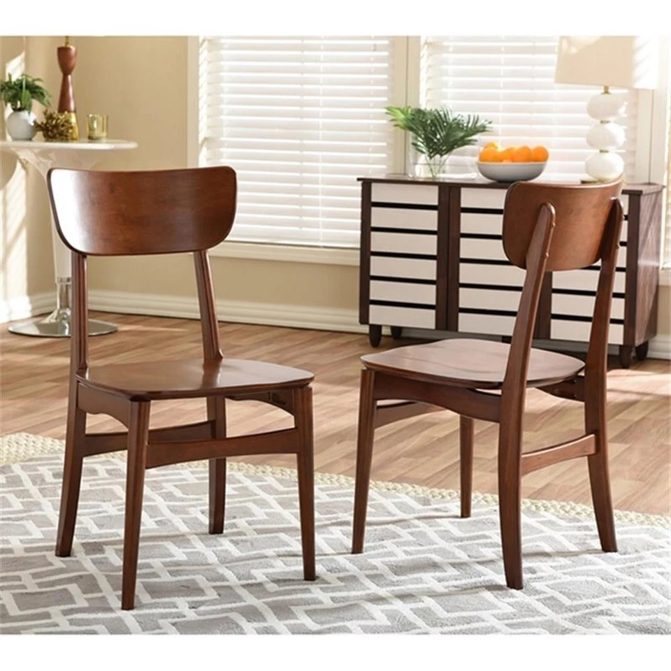 Silla auxiliar de comedor Baxton Studio Netherlands en nogal oscuro (juego de 2) Foto 2 de 4