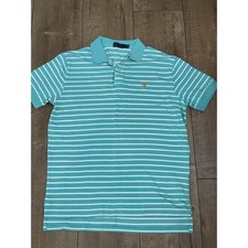 Polo Ralph Lauren Mens Striped Short Sleeve Polo Shirt Teal White Size L