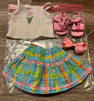 Our Generation 18'' Doll Clothes (Ice cream tank top, skirt, sandals, bow barret)