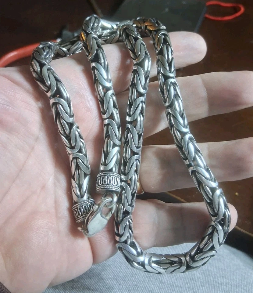 Enorme collar de cadena bizantino de 24" de 198 gramos para hombre no es chatarra de plata de ley 925 Foto 3 de 4