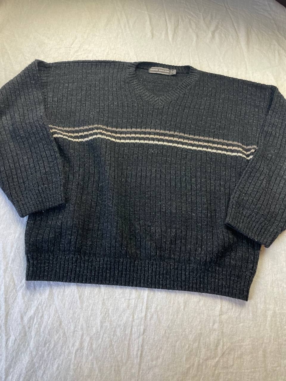 Vintage David Taylor Sweater Mens LT Blue Crew Neck Grandpa Grunge Retro Stripe