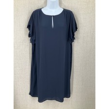 Loft Shift Dress Womens Large Navy Blue Eyelet Lace Flutter Sleeve Minimalist