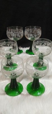 Emerald Green Luminarc Beehive Rhein Roemer Vintage Wine Glasses Set Of 6
